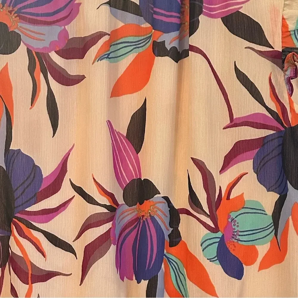 J. Crew NWOT Gorgeous Multicolor Bold Floral Ruffle Blouse Smocking Size 00